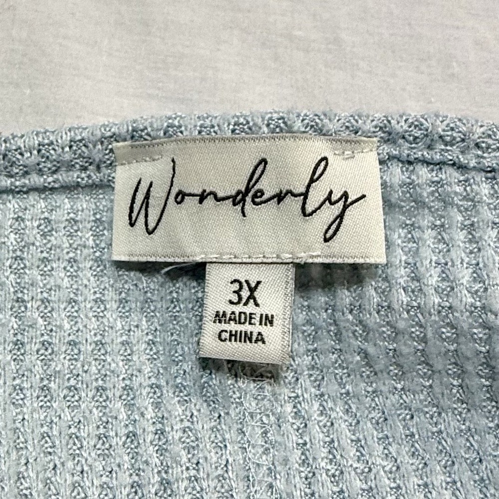 Wonderly Studio Women's 3X Top Caro Blue Raw Edge Seams Soft Long Sleeve - Picture 5 of 6